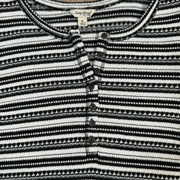 Lucky‎ Brand Henley Long Sleeve Top Womens XL Striped Thermal Textured Knit - Picture 3 of 8